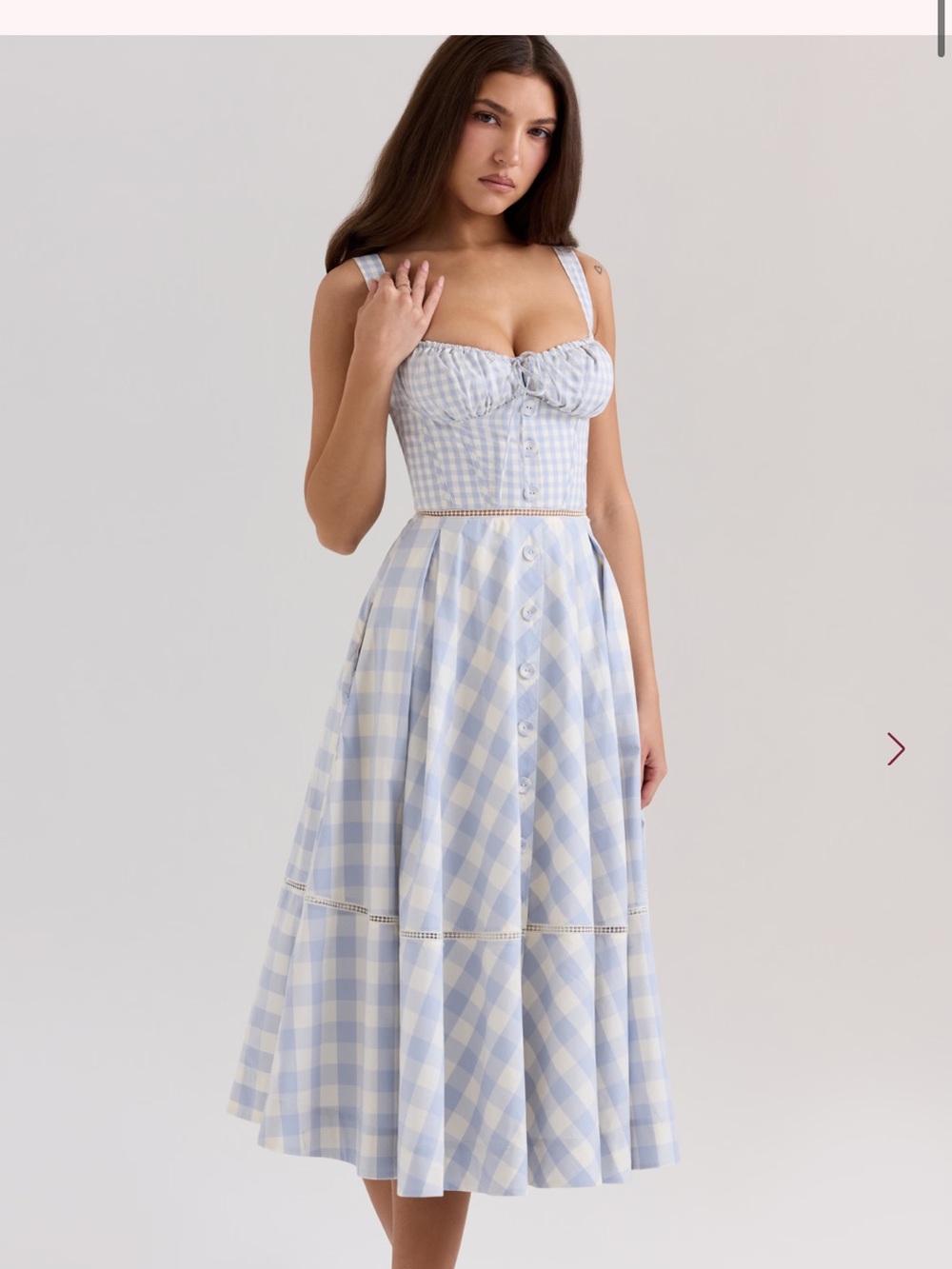 House of CB Pale Blue Gingham Midi Skirt